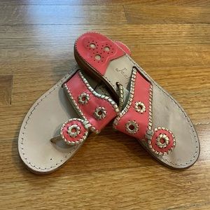 Jack Rogers Flat Sandals in Coral/Gold.